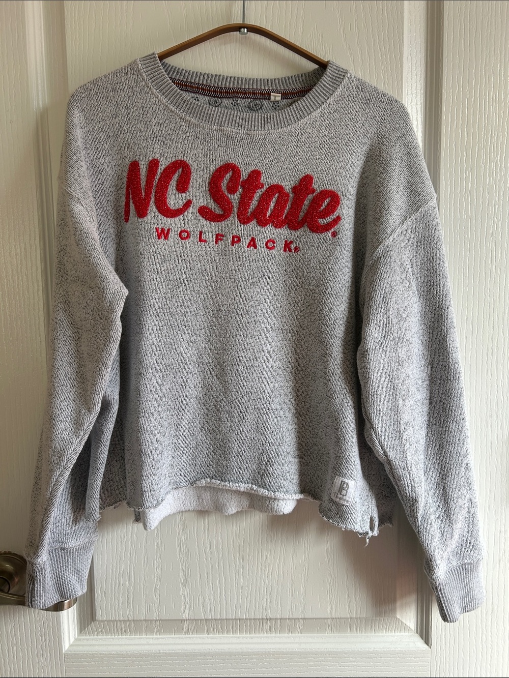 NC STATE Gray Crewneck Sweatshirt with Res + Silver Script-Medium